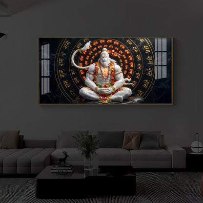 Lord Hanuman Sitting In A Meditative Modern Luxury Backlight Horizontal Wall Art
