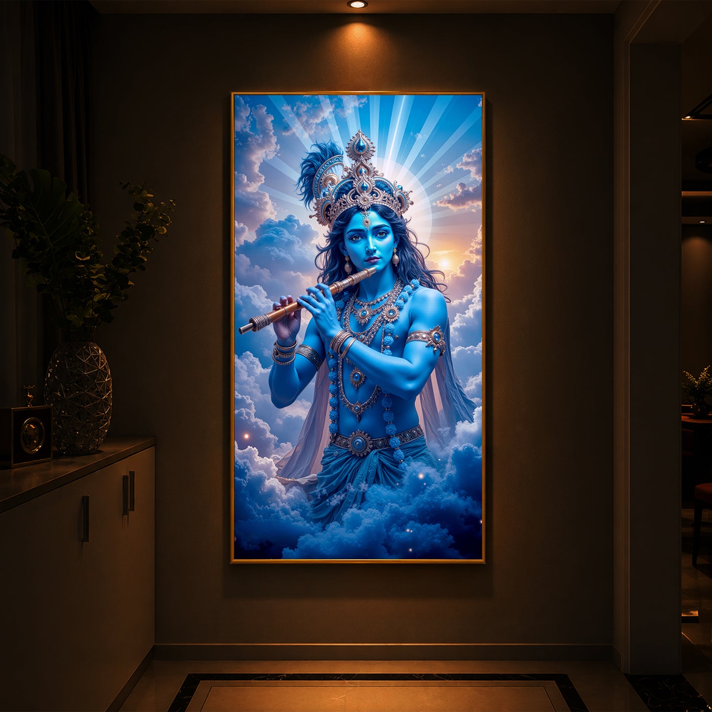 Lord Shri Krishna Modern Luxury Backlight Vertical Wall Art