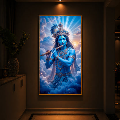 Lord Shri Krishna Modern Luxury Backlight Vertical Wall Art