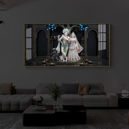 Radha Krishna With Flute Modern Luxury Backlight Horizontal Wall Art