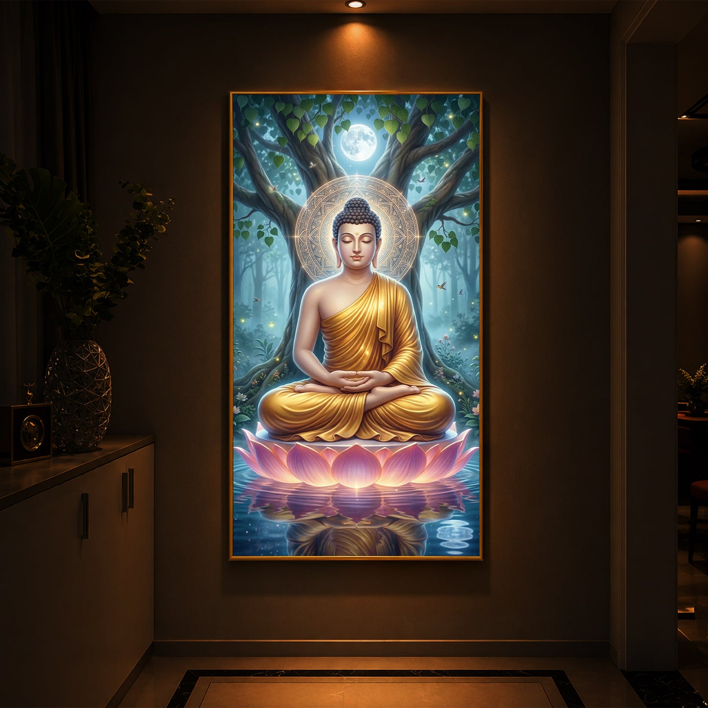 Meditation Buddha Modern Luxury Backlight Vertical Wall Art