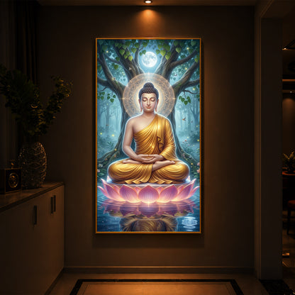 Meditation Buddha Modern Luxury Backlight Vertical Wall Art