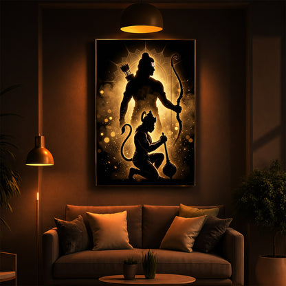 Lord Ram & Hanuman Modern Luxury Backlight Vertical Wall Art