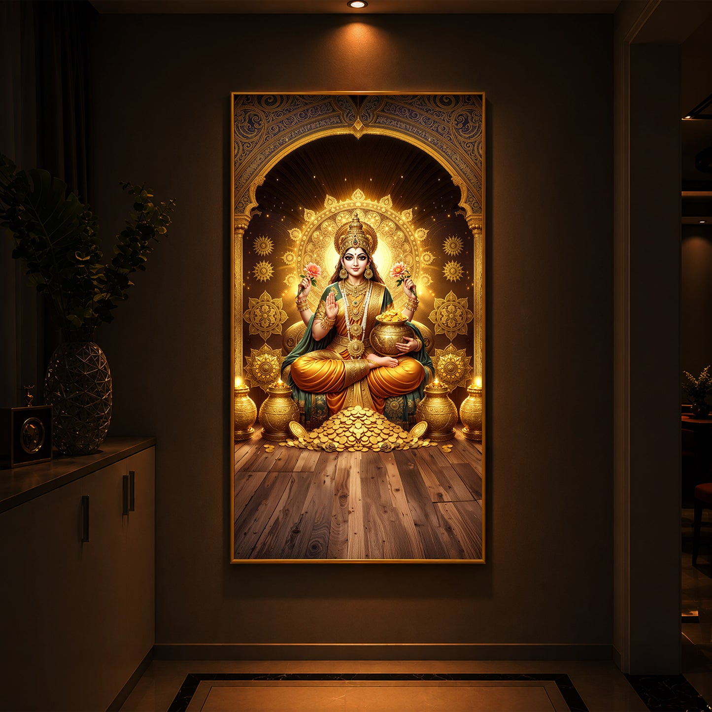 Goddess Lakshmi Maa Modern Luxury Backlight Vertical Wall Art