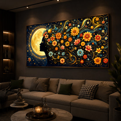 Dreamy Moon Girl Modern Luxury Backlight Horizontal Wall Art