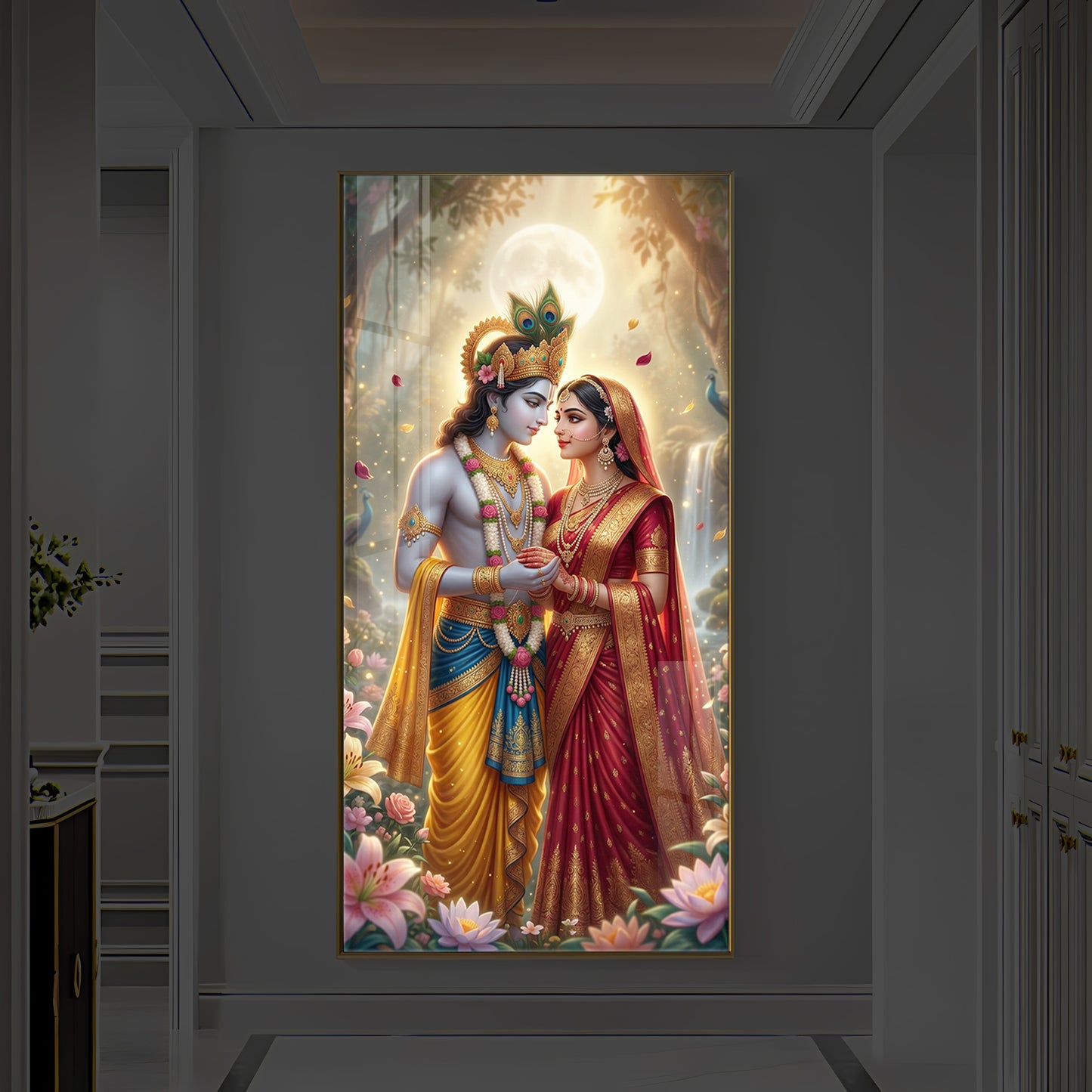 Loving Radha Krishna Ji Modern Luxury Backlight Vertical Wall Art