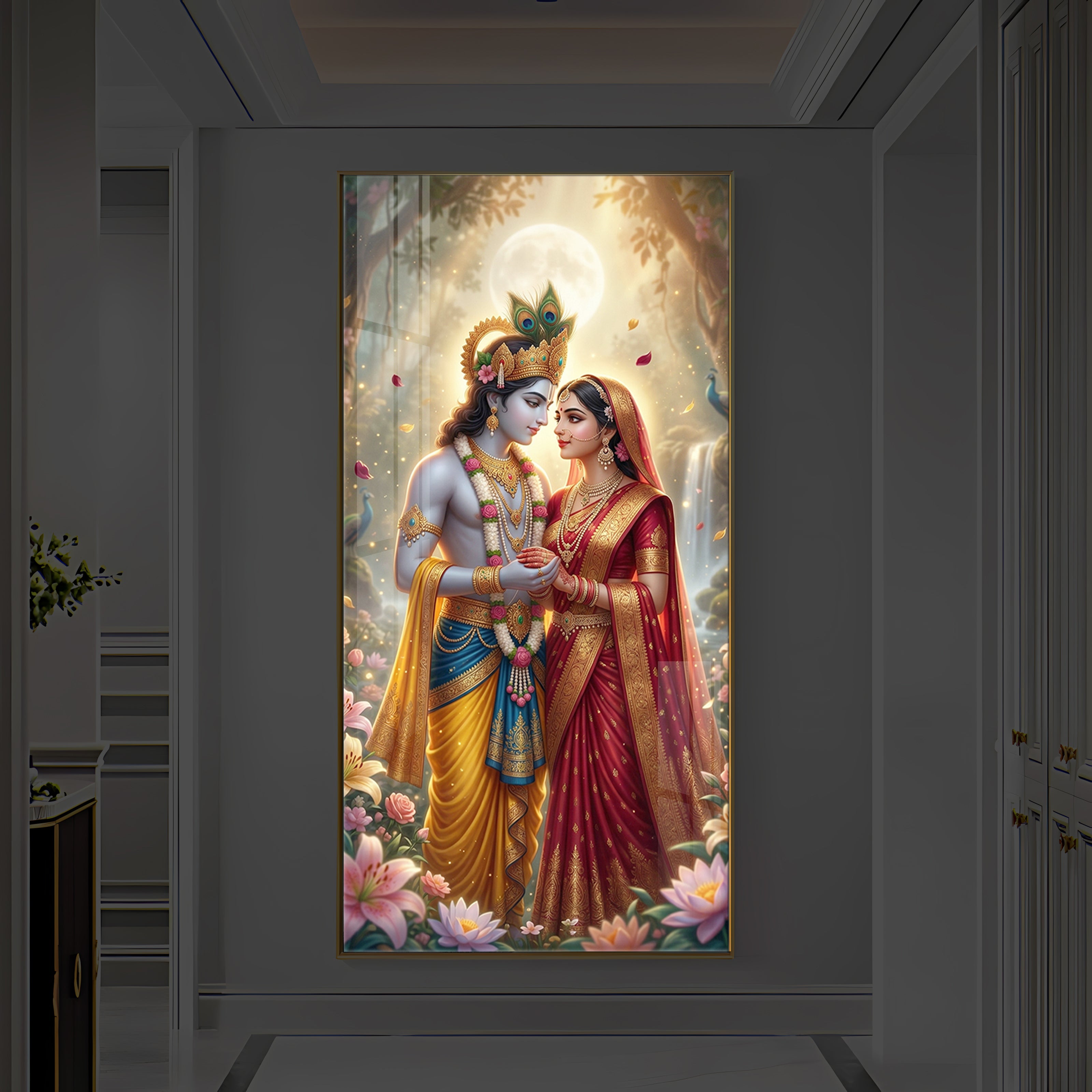 Loving Radha Krishna Ji Modern Luxury Backlight Vertical Wall Art