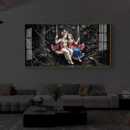 Radha Krishna Swing Modern Luxury Backlight Horizontal Wall Art