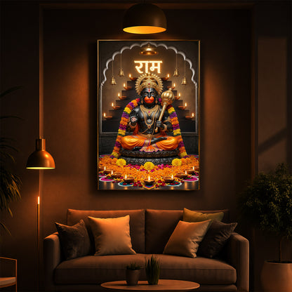Seated Hanuman Modern Luxury Backlight Vertical Wall Art