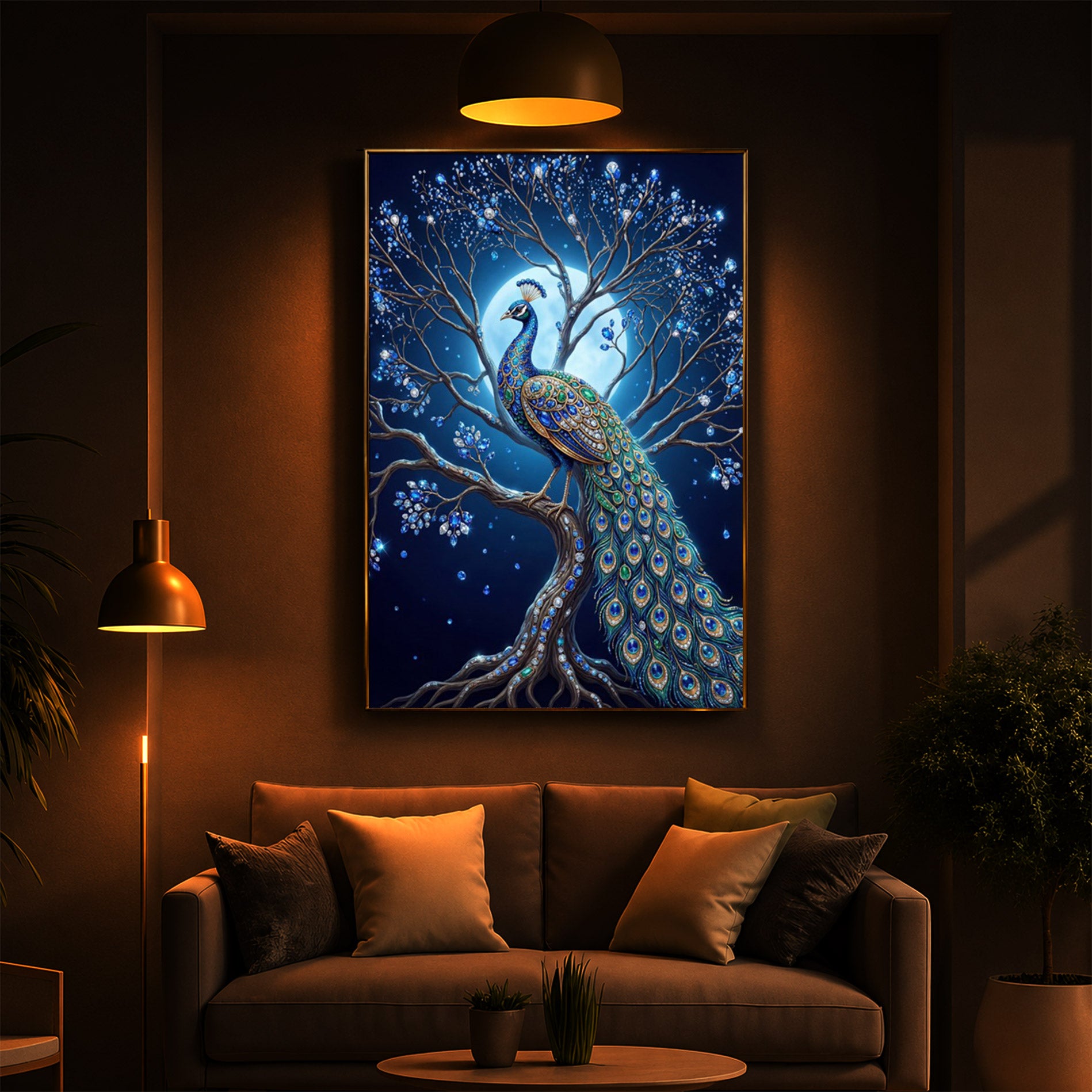 Blue Peacock Modern Luxury Backlight Vertical Wall Art
