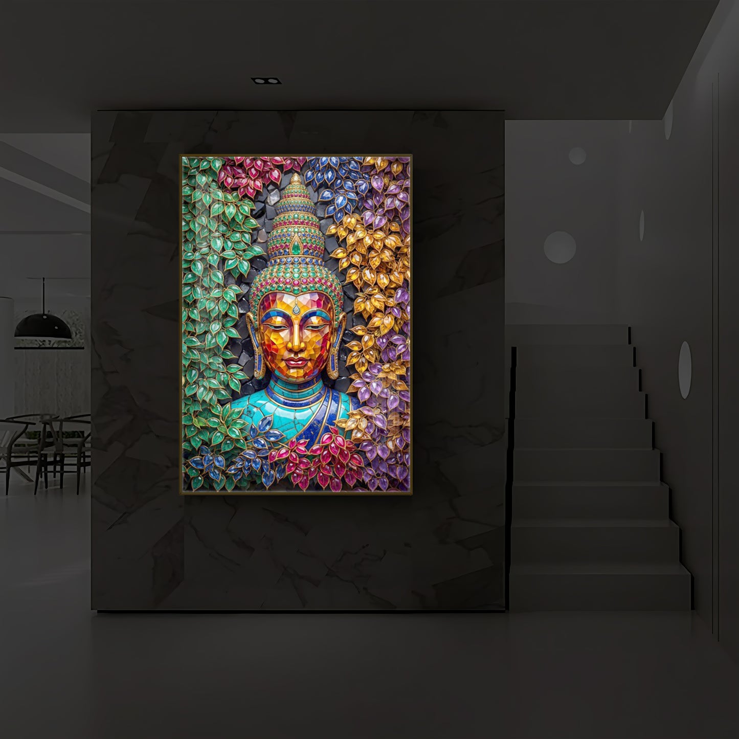 Buddha Colorful Modern Luxury Backlight Vertical Wall Art