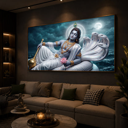 Lord Vishnu With Sheshnag Modern Luxury Backlight Horizontal Wall Art