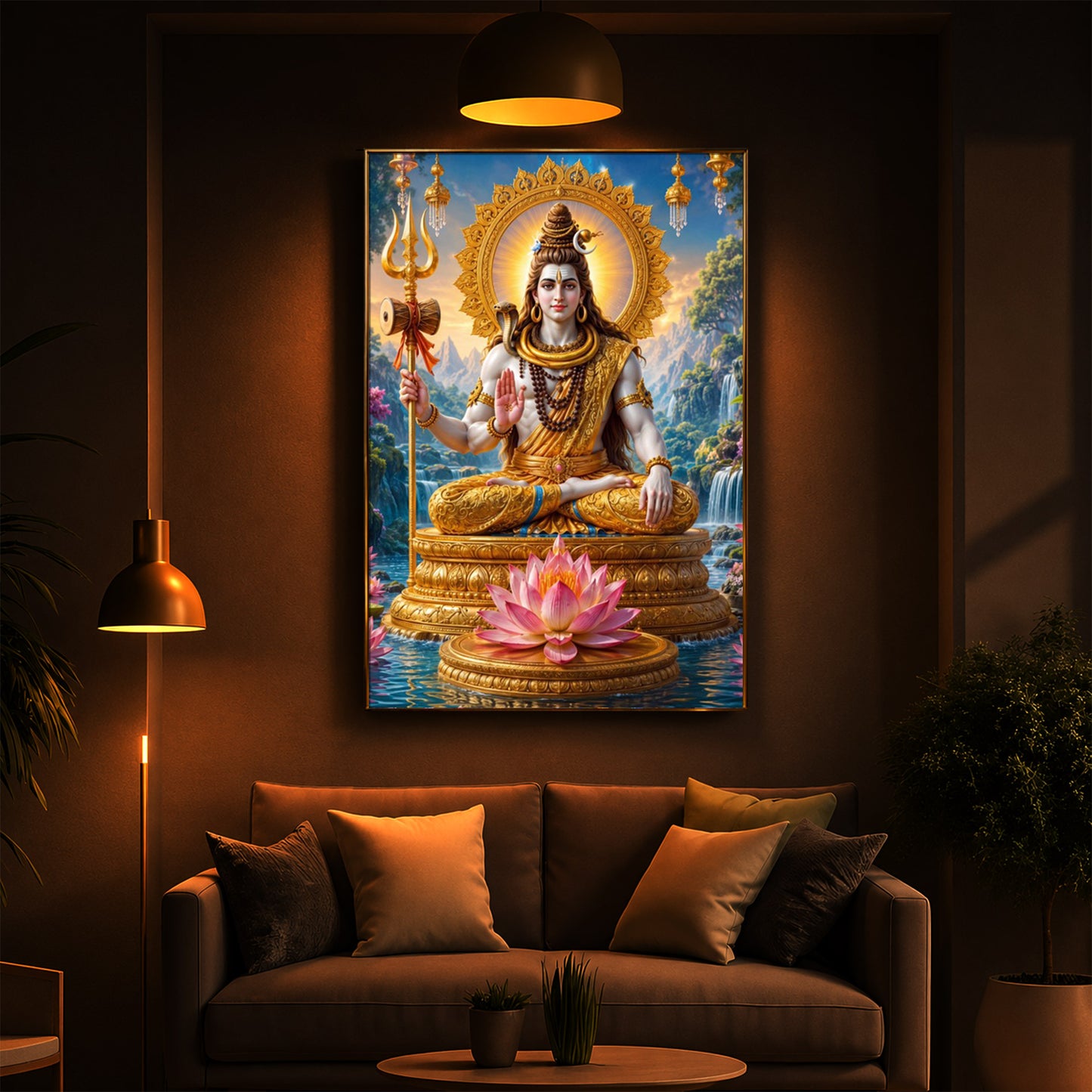 Lord Shiva Seated In Deep Meditation Modern Luxury Backlight Vertical Wall Art