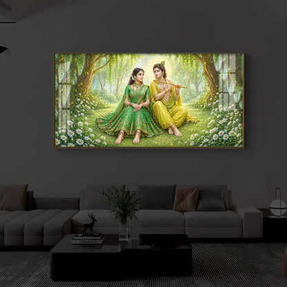 Divine Love Radhe Krishna Modern Luxury Backlight Horizontal Wall Art