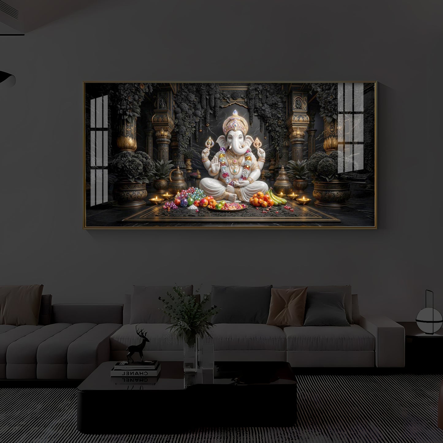 Lord Ganesha Modern Luxury Backlight Horizontal Wall Art