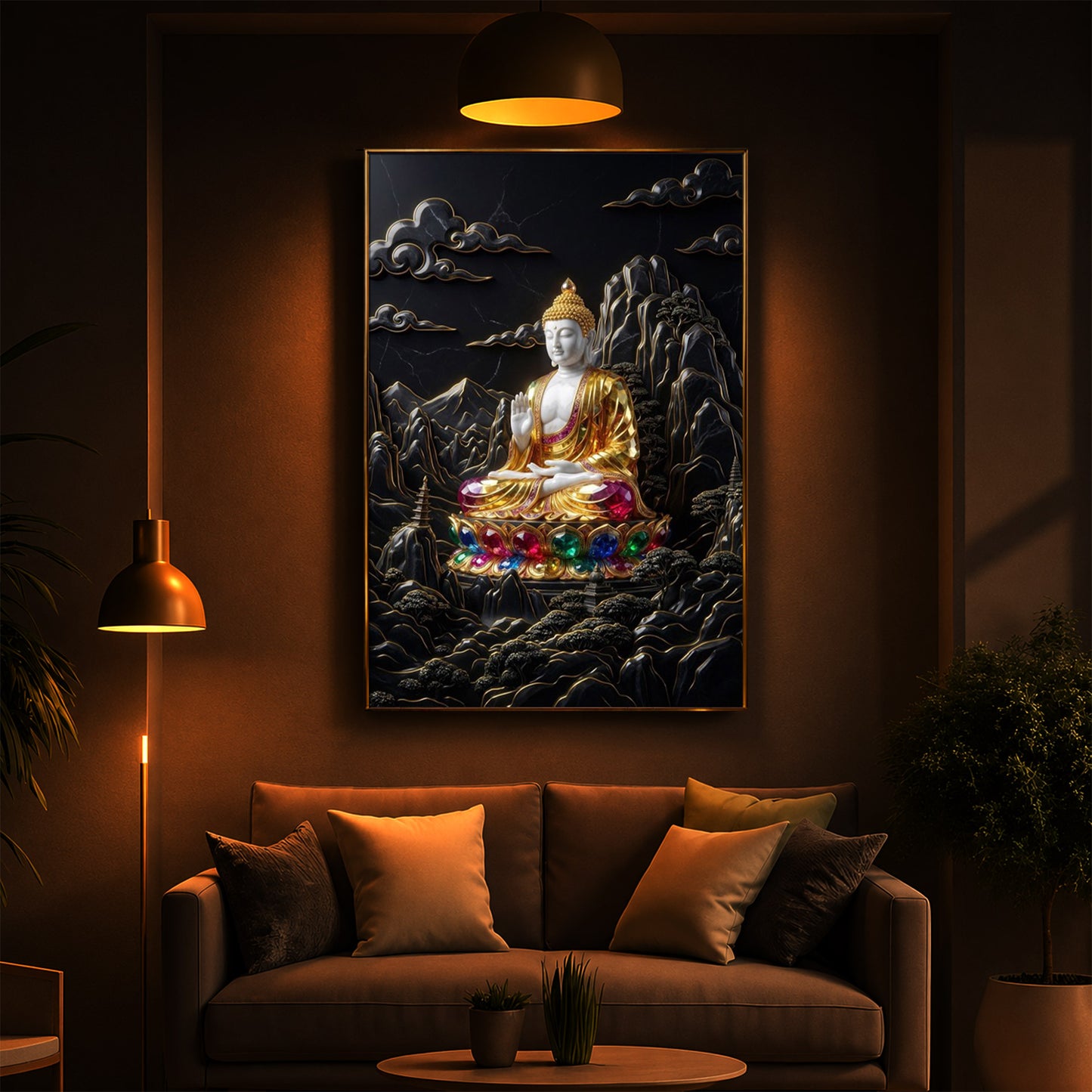 Buddha With Dark Background Modern Luxury Backlight Vertical Wall Art