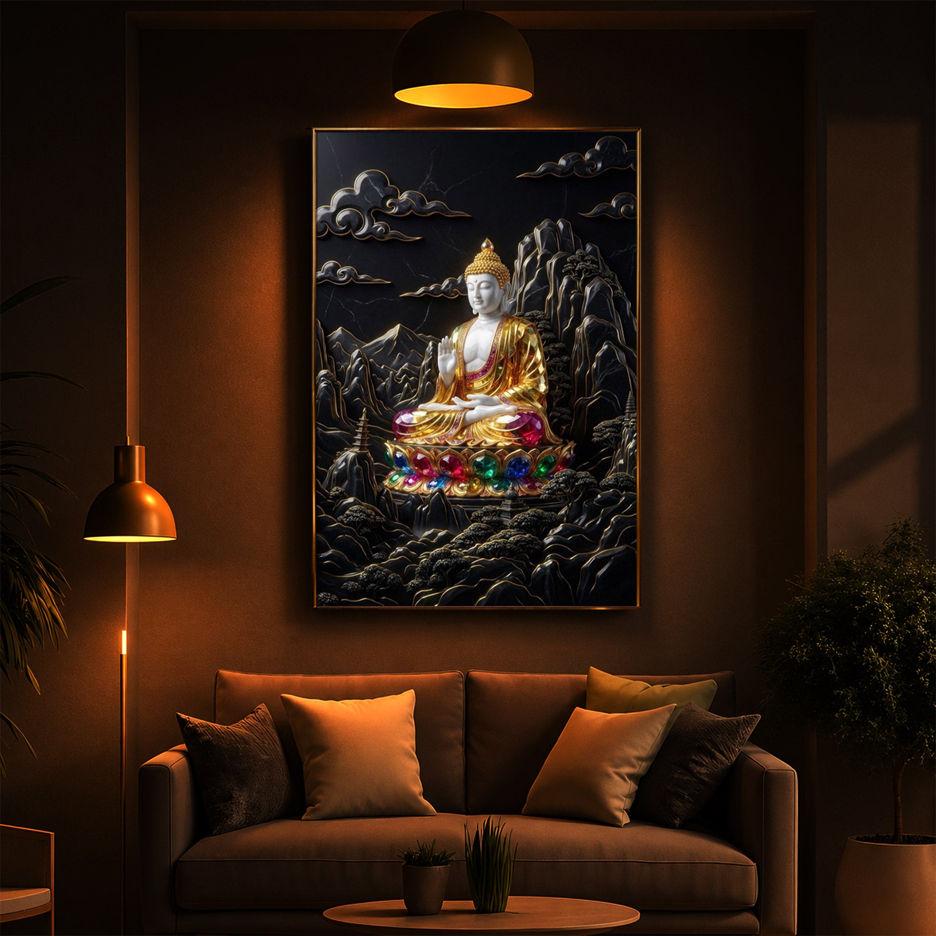 Buddha With Dark Background Modern Luxury Backlight Vertical Wall Art