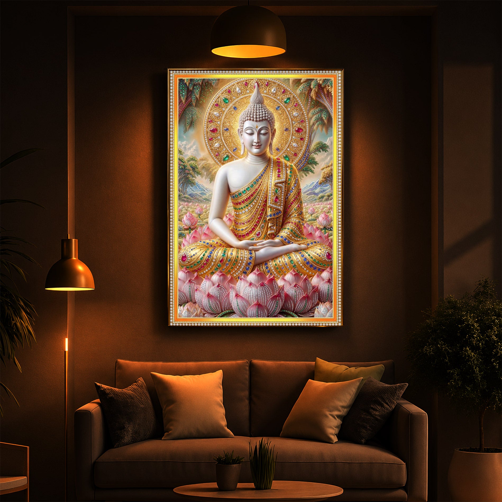 Divine Buddha Harmony Modern Luxury Backlight Vertical Wall Art