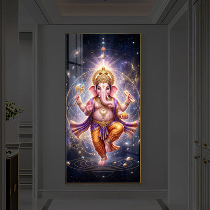 Shree Ganesha's Celestial Embrace Modern Luxury Backlight Vertical Wall Art
