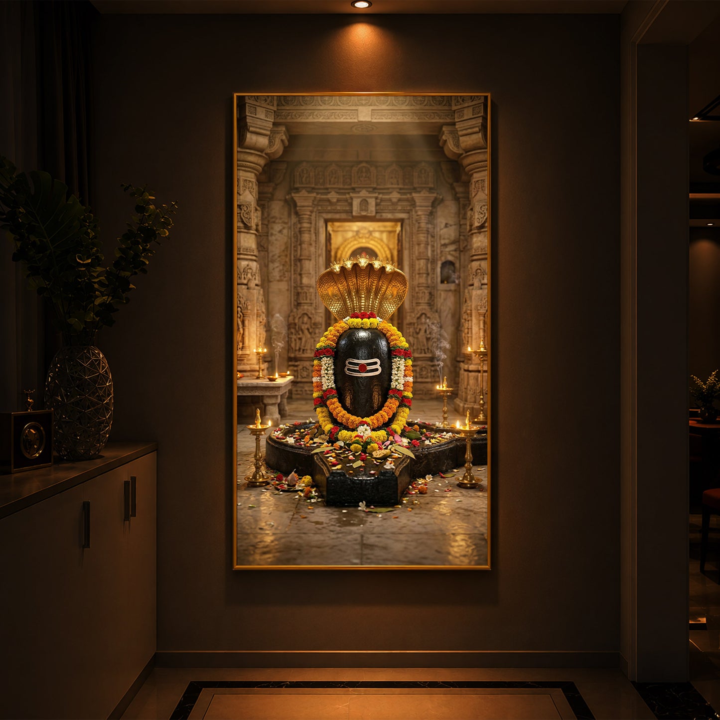 Shree Somnath Jyotirlinga Modern Luxury Backlight Vertical Wall Art