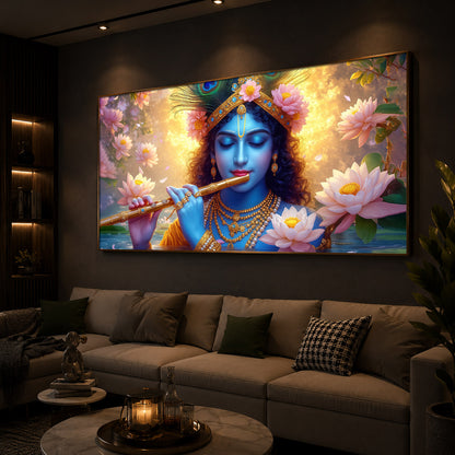 Shree Krishna Modern Luxury Backlight Horizontal Wall Art