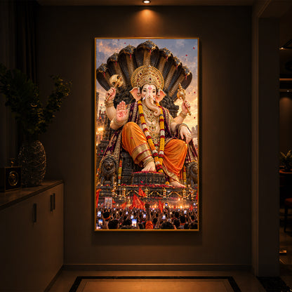 Lalbaugcha Raja Divine Darshan Modern Luxury Backlight Vertical Wall Art