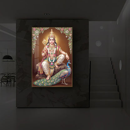 Lord kartikeya Ji Modern Luxury Backlight Vertical Wall Art