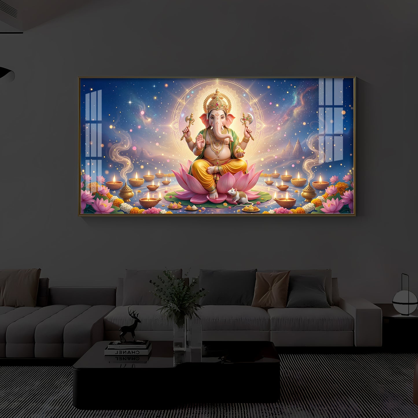 Shree Ganesh Ji Modern Luxury Backlight Horizontal Wall Art
