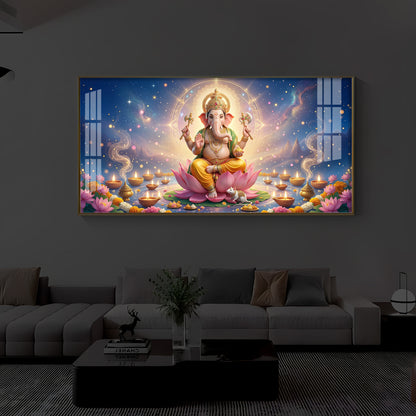 Shree Ganesh Ji Modern Luxury Backlight Horizontal Wall Art