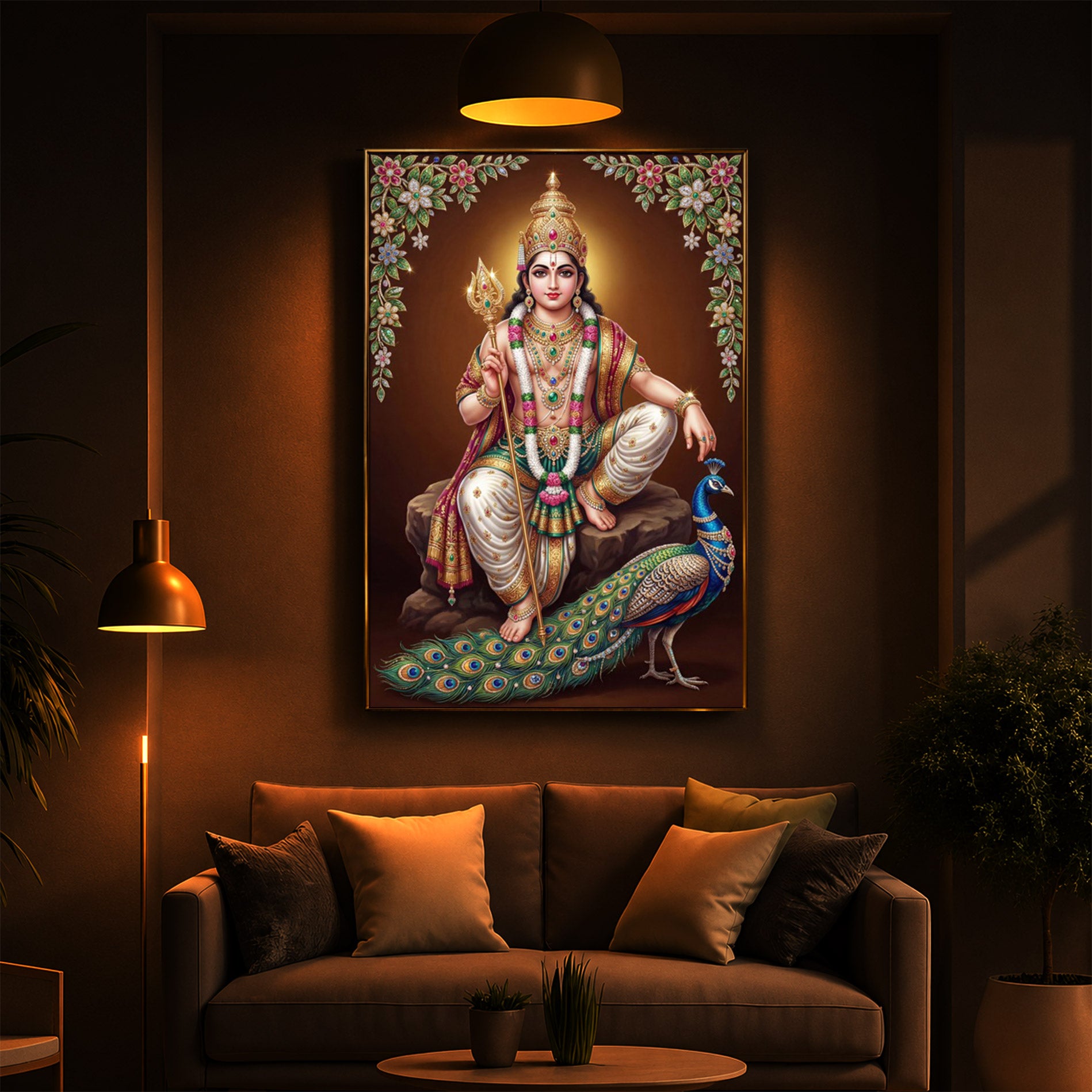 Lord kartikeya Ji Modern Luxury Backlight Vertical Wall Art