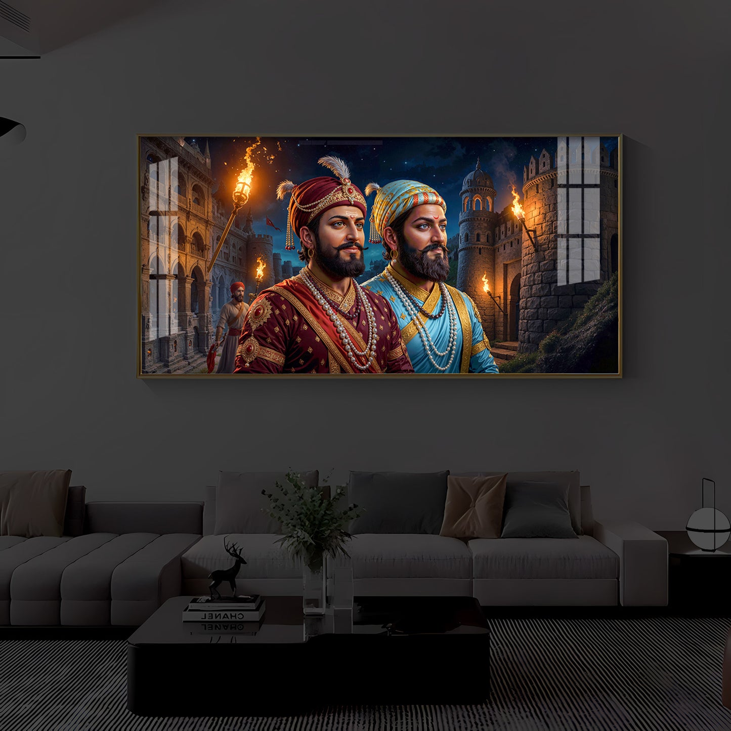 Chhatrapati Shivaji Maharaj with Chhatrapati Sambhaji Modern Luxury Backlight Horizontal Wall Art