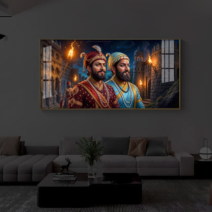 Chhatrapati Shivaji Maharaj with Chhatrapati Sambhaji Modern Luxury Backlight Horizontal Wall Art