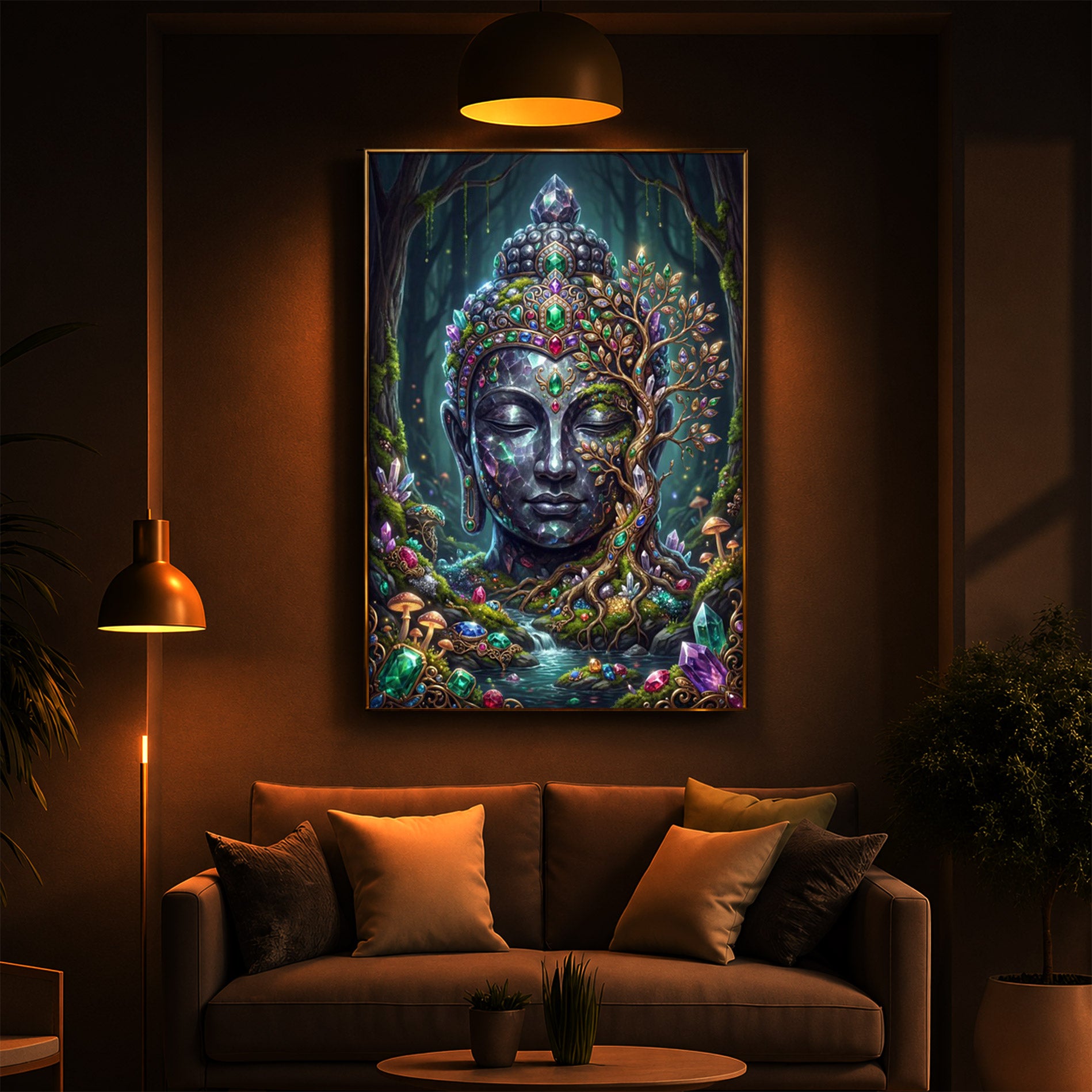 Lord Gautam Buddha Modern Luxury Backlight Vertical Wall Art