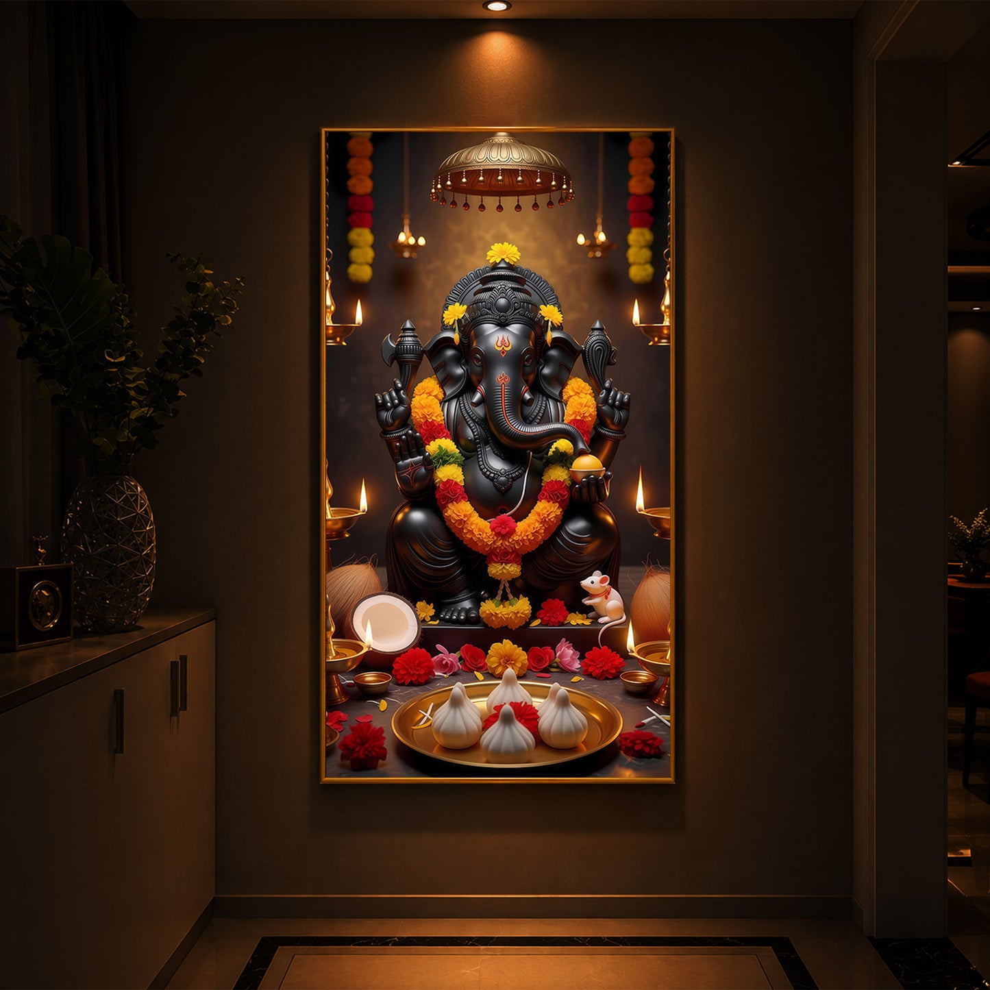 Shri Ganesh Ji Modern Luxury Backlight Vertical Wall Art