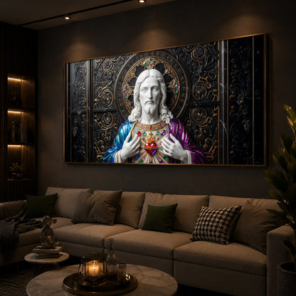Sacred Heart Of Jesus Modern Luxury Backlight Horizontal Wall Art
