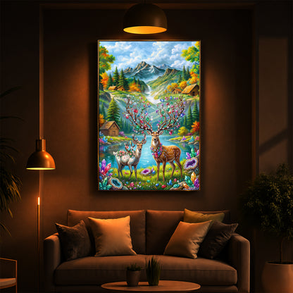 Pair Of Deer Modern Luxury Backlight Vertical Wall Art