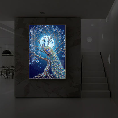 Blue Peacock Modern Luxury Backlight Vertical Wall Art