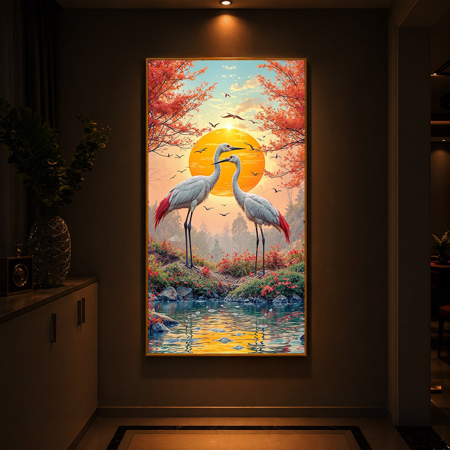 Beautiful Birds Modern Luxury Backlight Vertical Wall Art