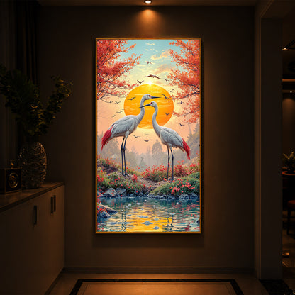 Beautiful Birds Modern Luxury Backlight Vertical Wall Art