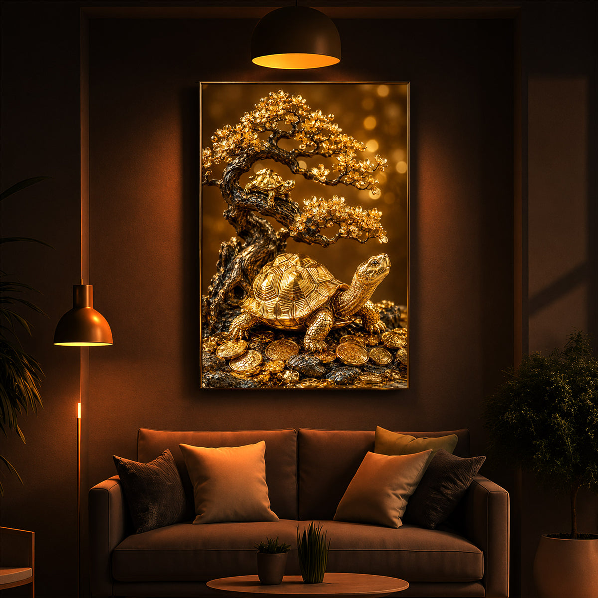 Golden Wealth Turtle Modern Luxury Backlight Vertical Wall Art