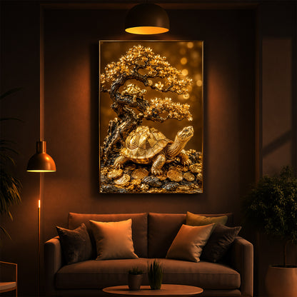 Golden Wealth Turtle Modern Luxury Backlight Vertical Wall Art