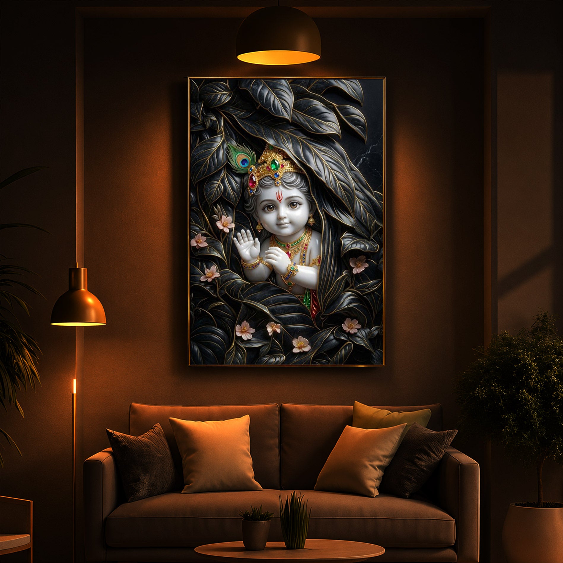 Baby Krishna Modern Luxury Backlight Vertical Wall Art