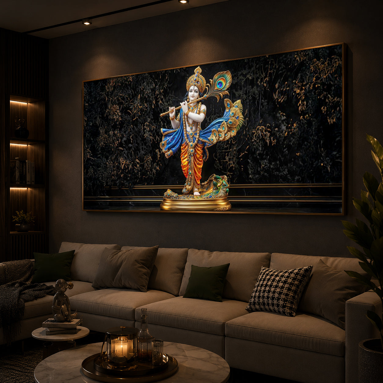 Lord Krishna With Flute Modern Luxury Backlight Horizontal Wall Art