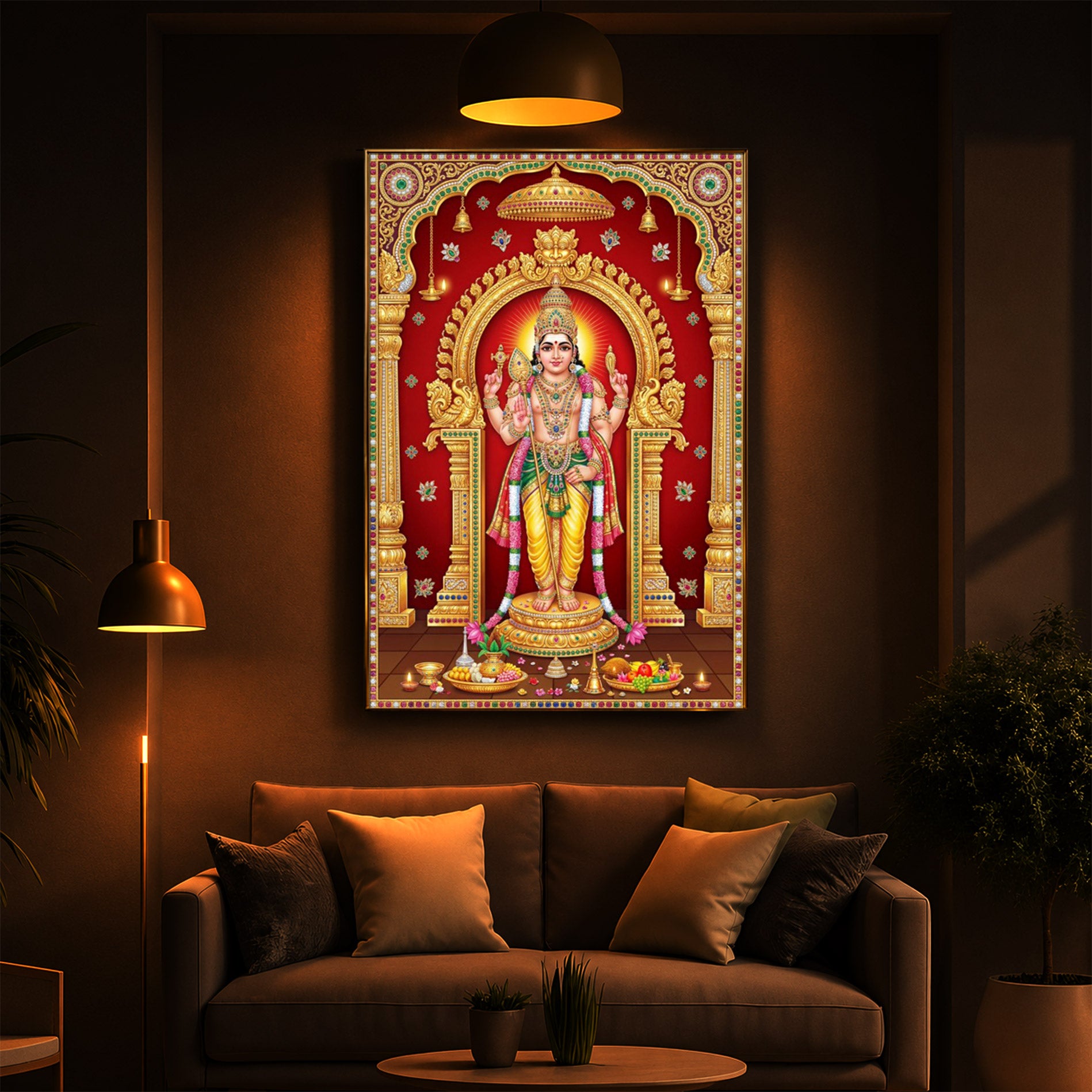 Son of Shiva Lord Murugan Modern Luxury Backlight Vertical Wall Art