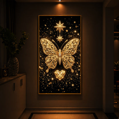 Golden Butterfly Modern Luxury Backlight Vertical Wall Art