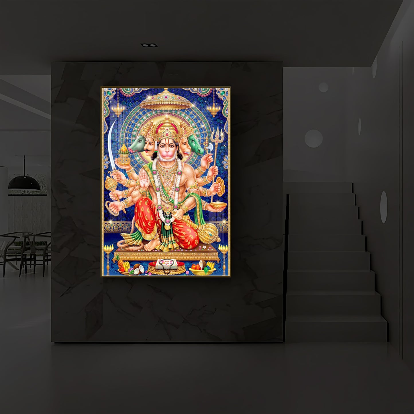 Panchamukhi Hanuman Ji Modern Luxury Backlight Vertical Wall Art