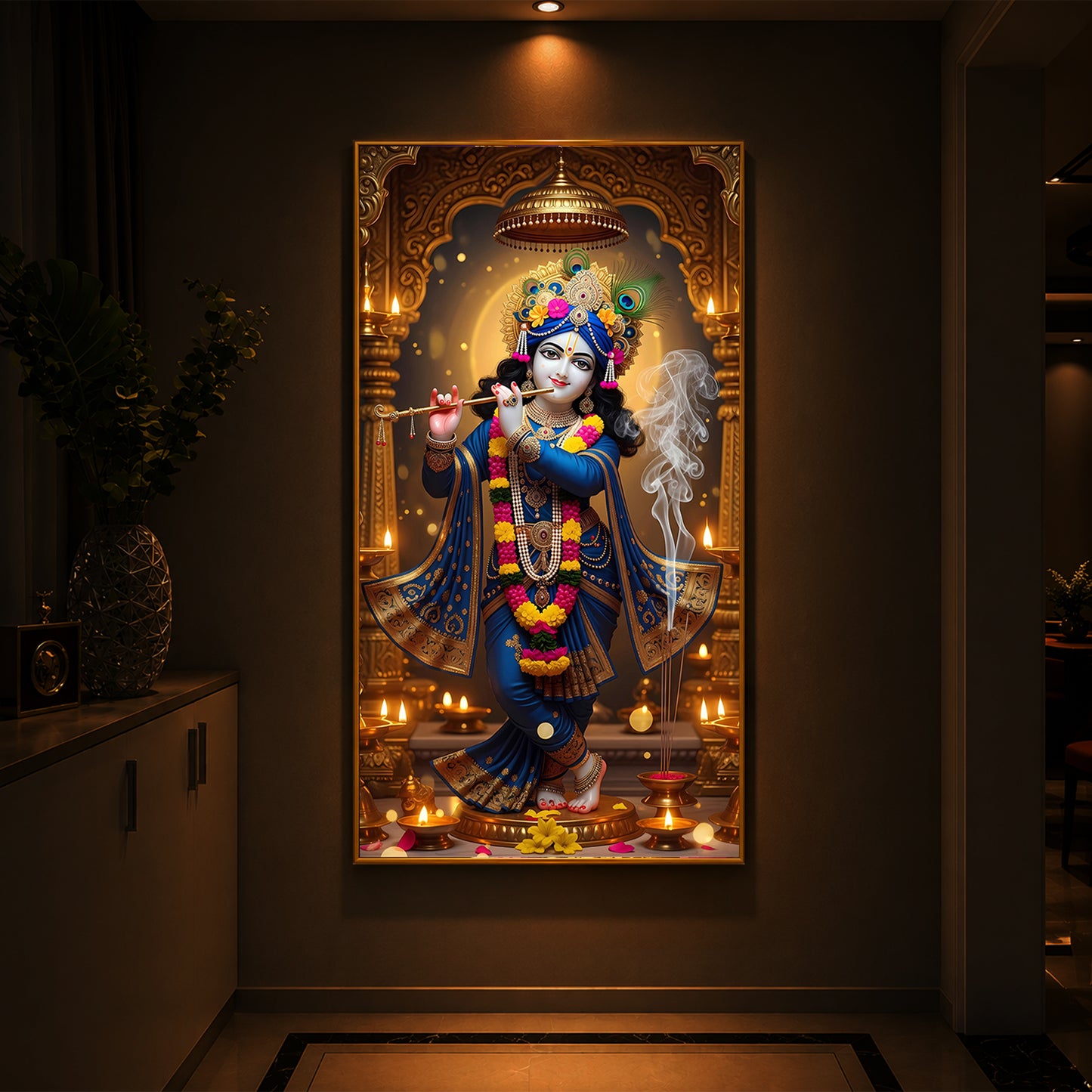 Lord Krishna Ji Modern Luxury Backlight Vertical Wall Art