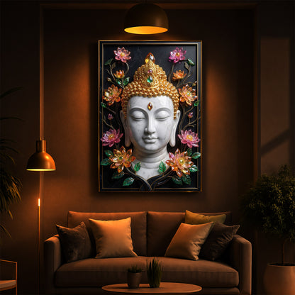 Buddha face Modern Luxury Backlight Vertical Wall Art