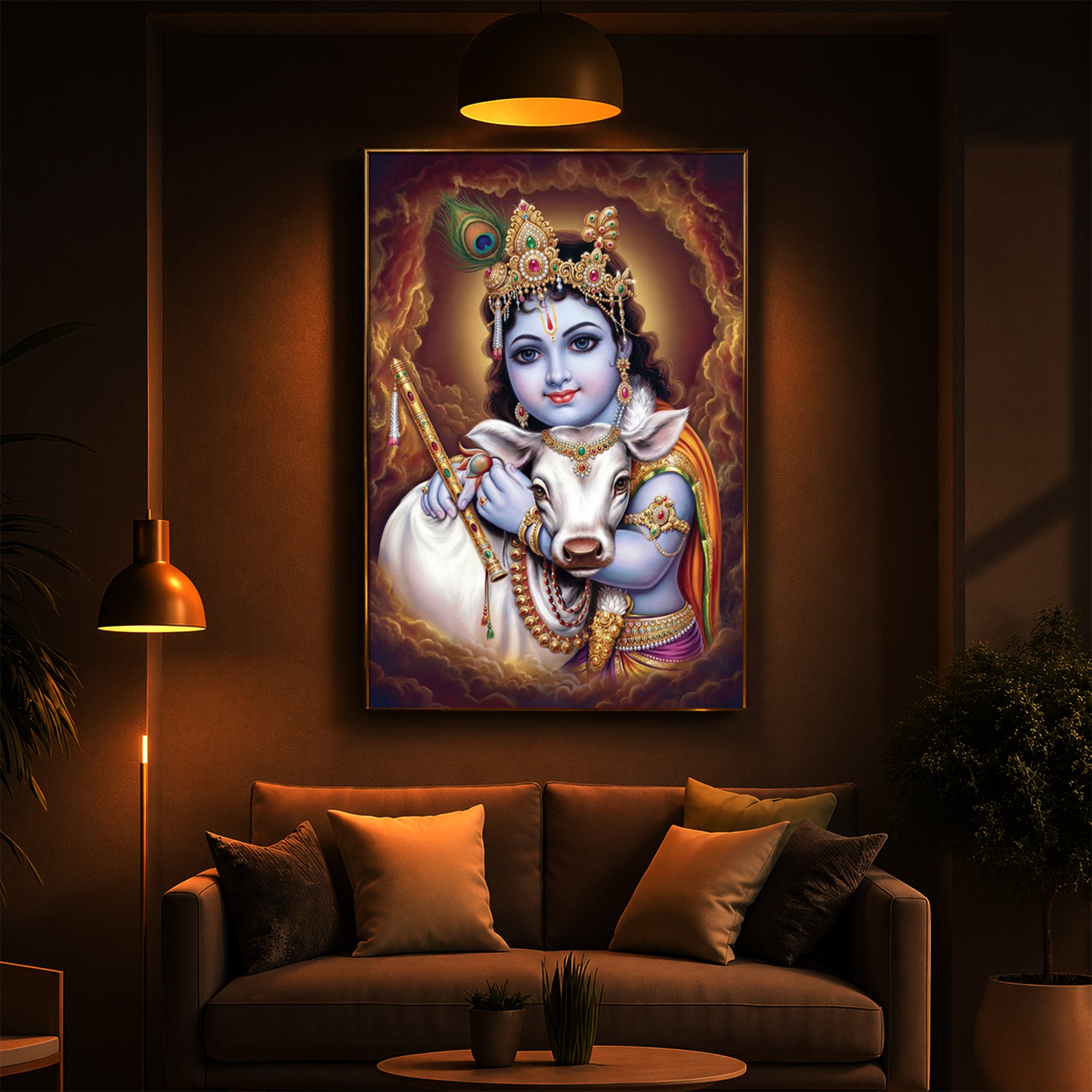Sri krishna God Modern Luxury Backlight Vertical Wall Art