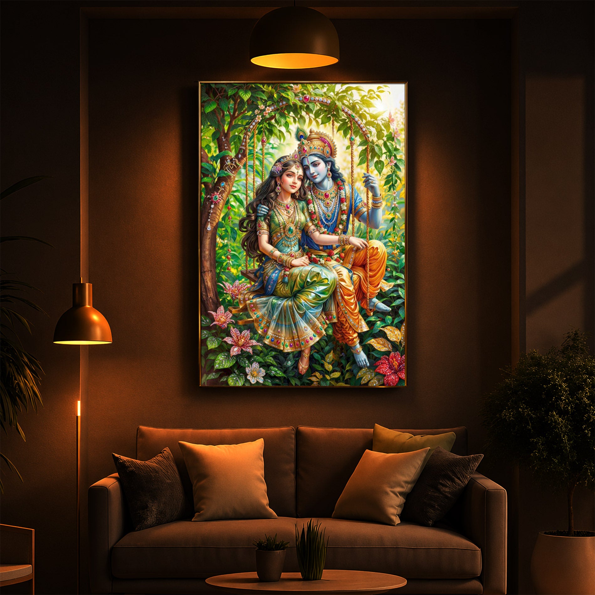Radha Krishna Modern Luxury Backlight Vertical Wall Art